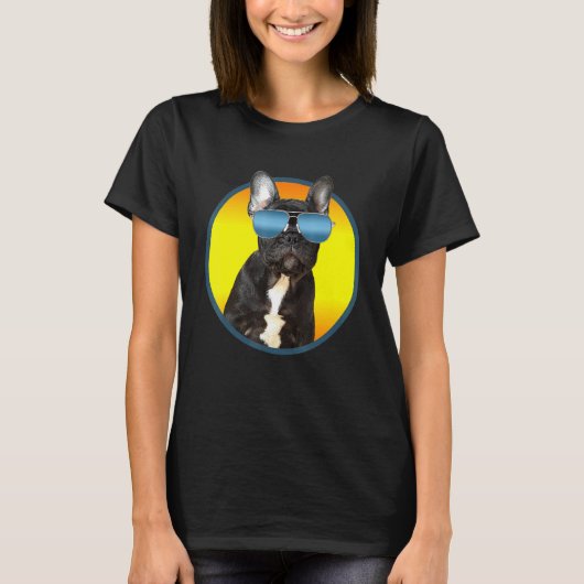 Zonnebril op Franse Bulldog T-shirt (Voorkant)
