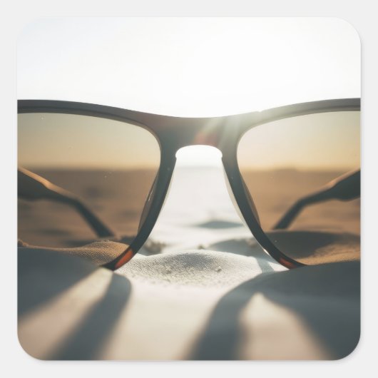 Zonnebril op Zand Vierkante Sticker (Voorkant)
