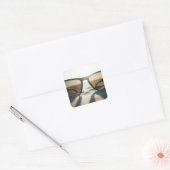 Zonnebril op Zand Vierkante Sticker (Envelop)