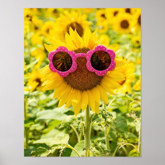 Zonnebril Op Zonnebloem Poster (Voorkant)