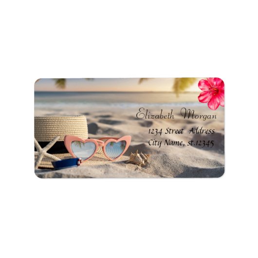 Zonnebril Pet Zeeschelpen Zand Hibiscus Etiket (Voorkant)