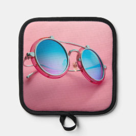 Zonnebril thema keukenaccessoire, roze cool pannenlap