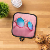 Zonnebril thema keukenaccessoire, roze cool pannenlap (Top down)