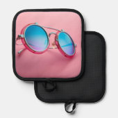 Zonnebril thema keukenaccessoire, roze cool pannenlap (Voorkant / Achterkant)