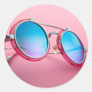 Zonnebril thema ontwerp, roze cool ronde sticker