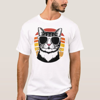 Zonnebril voor kattige papa's Zonsondergang Retro T-shirt