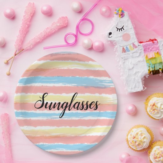 Zonnebril Waterverf geel roze blauw Papieren Bordje (Feest)