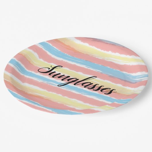 Zonnebril Waterverf geel roze blauw Papieren Bordje (Gekanteld)