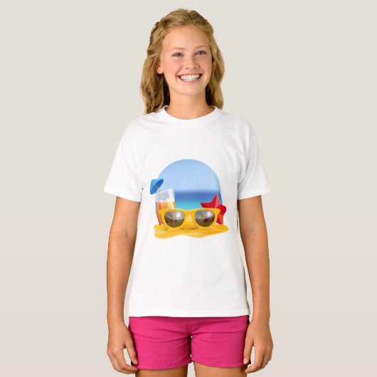 Zonnebrillen en strandscène voor de zomer t-shirt (Voorkant volledig)