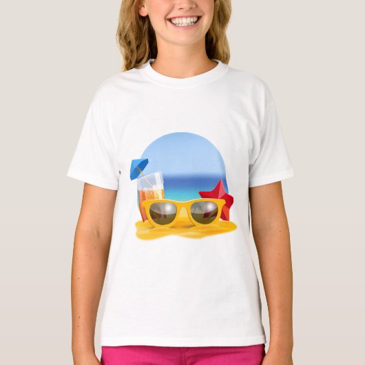 Zonnebrillen en strandscène voor de zomer t-shirt (Voorkant)