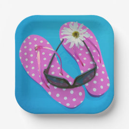 Zonnebrillen op Polka Dot Teenslippers Papieren Bordje
