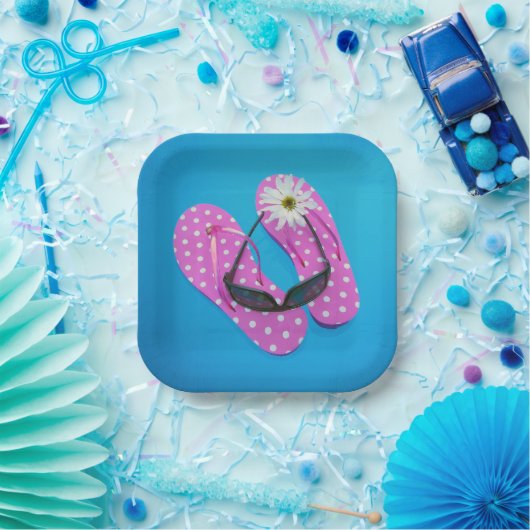 Zonnebrillen op Polka Dot Teenslippers Papieren Bordje (Feest)