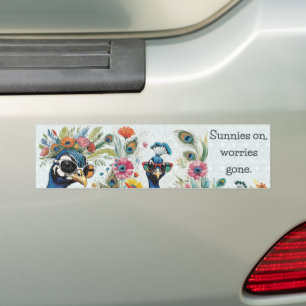 "Zonnebrillen op. Worries Gone" Koele pauwen Bumpersticker