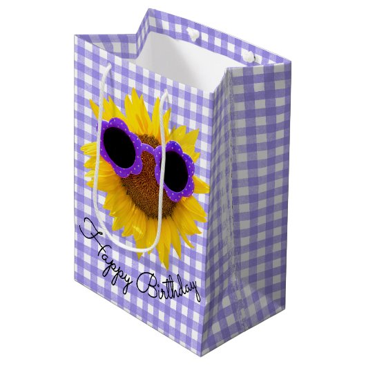 Zonnebrillen op zonnebloem Middelgrote Gift Bag Medium Cadeauzakje (Voorkant Gekanteld)