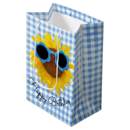 Zonnebrillen op zonnebloem Middelgrote Gift Bag Medium Cadeauzakje (Voorkant Gekanteld)