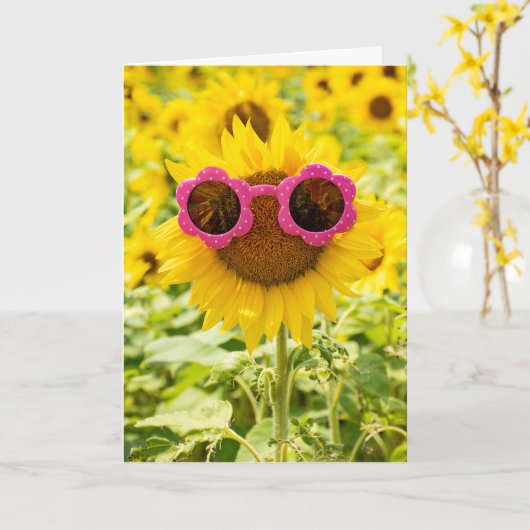 Zonnebrillen op zonnebloemen kaart (Gele Bloem)
