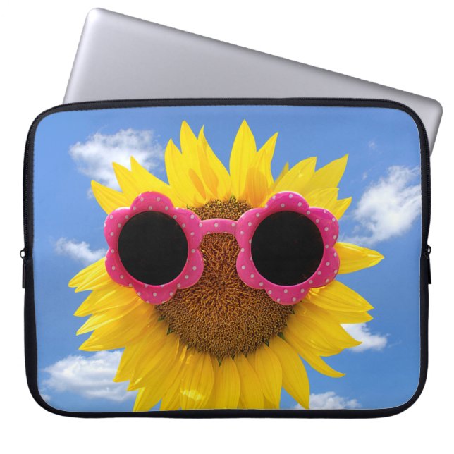 Zonnebrillen op zonnebloemen laptop sleeve (Voorkant)