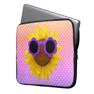 Zonnebrillen op zonnebloemen laptop sleeve