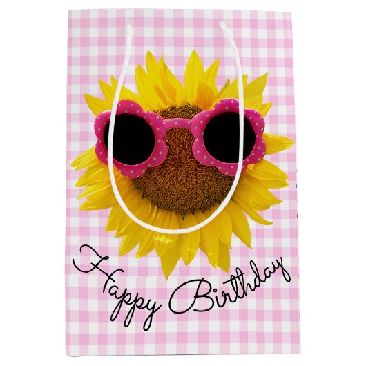 Zonnebrillen op zonnebloemen medium cadeauzakje (Voorkant)