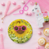 Zonnebrillen op zonnebloemen papieren bordje (Feest)