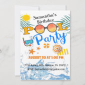 Zonnebrillen Tropische Pool Party Birthday Invitat Kaart (Voorkant)