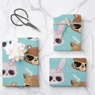 Zonnebrillen van Cute Kawaii Animals in Blue Inpakpapier Vel