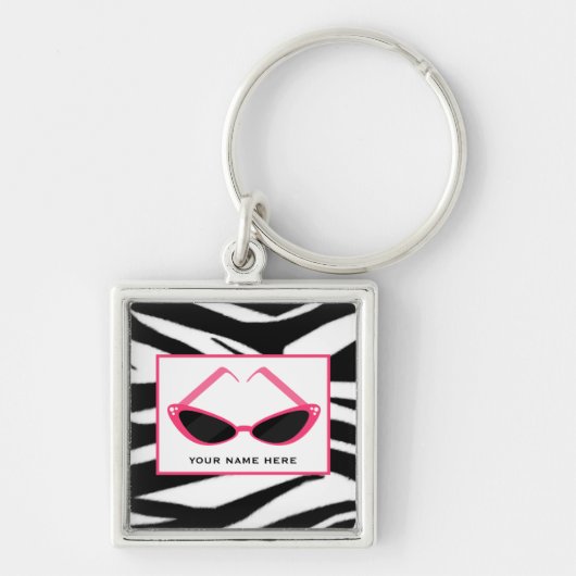 Zonnebrillen voor zebraafdrukken en roze retro sleutelhanger (Voorkant)