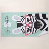 Zonnebrillen Zwart Witte Zebra Roze Flamingo Naam Strandlaken (Voorkant)