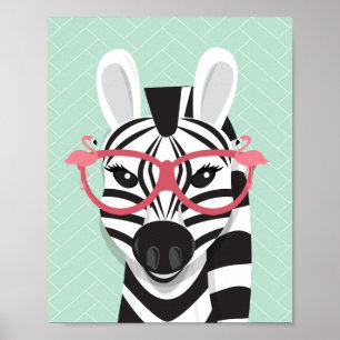 Zonnebrillen Zwart Witte Zebra Roze flamingo Poster