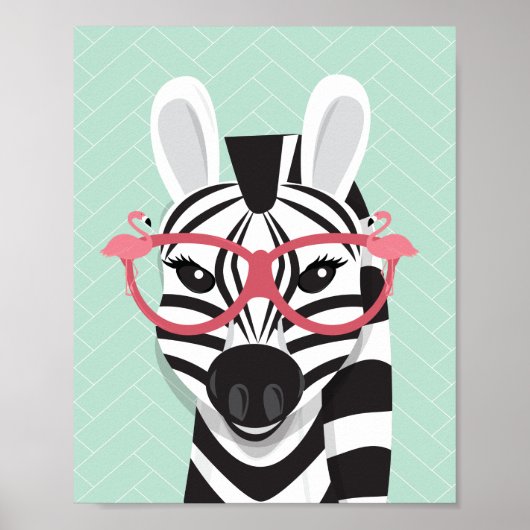 Zonnebrillen Zwart Witte Zebra Roze flamingo Poster (Voorkant)