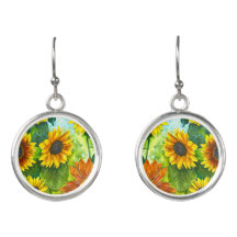 Zonnebruine Aquarel Zonnebloem Drop Oorbellen