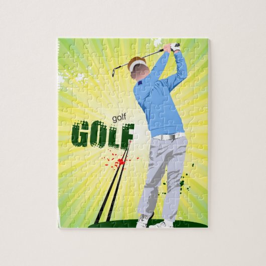 Zonneburst golfer jigzaag puzzel met golfer (Verticaal)