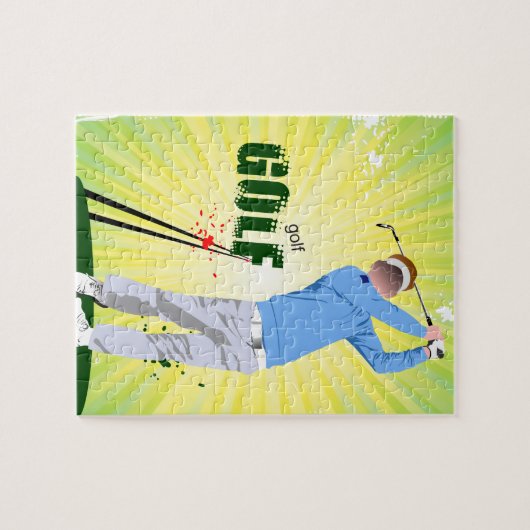 Zonneburst golfer jigzaag puzzel met golfer legpuzzel (Horizontaal)
