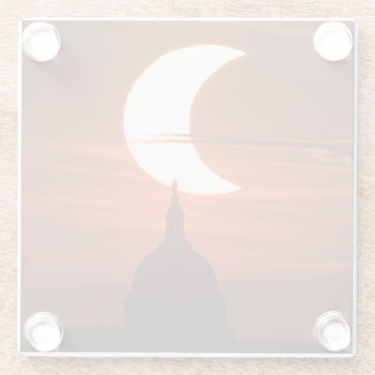 Zonneclipse 2021 glazen onderzetter (Achterkant)