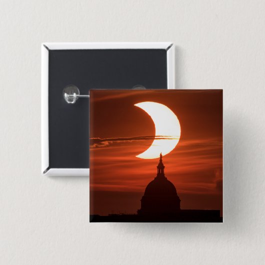 Zonneclipse 2021 vierkante button 5,1 cm (Voorkant /achterkant)