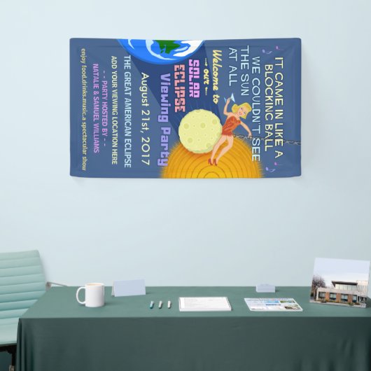 Zonneclipse Party Funny Retro Sun Viewing 2017 Spandoek (Beurs)