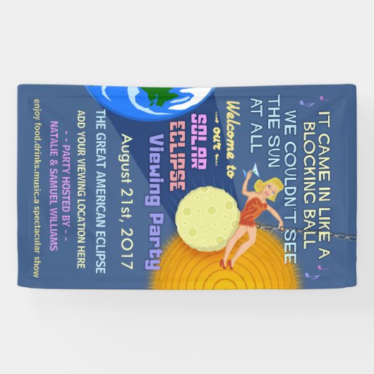 Zonneclipse Party Funny Retro Sun Viewing 2017 Spandoek (Horizontaal)