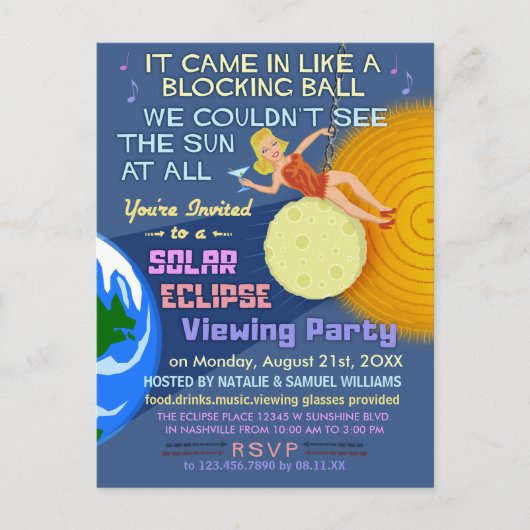 Zonneclipse Party Funny Retro Sun Viewing 2017 Uitnodiging Briefkaart (Voorkant)