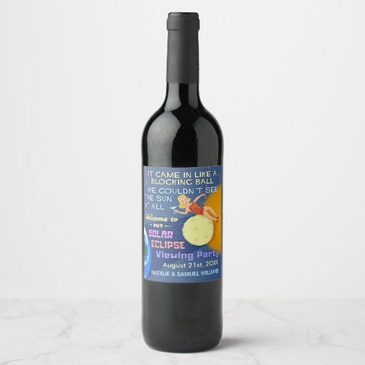 Zonneclipse Party Funny Retro Sun Viewing 2017 Wijn Etiket (Voorkant)