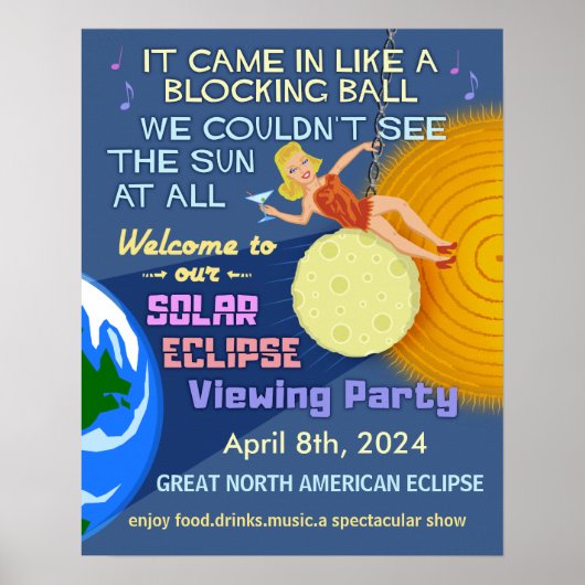 Zonneclipse Party Funny Retro Sun Viewing 2024 Poster (Voorkant)