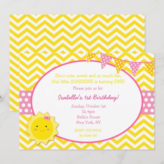 Zonnedag eerste verjaardag Uitnodigingen (Voorkant / Achterkant)