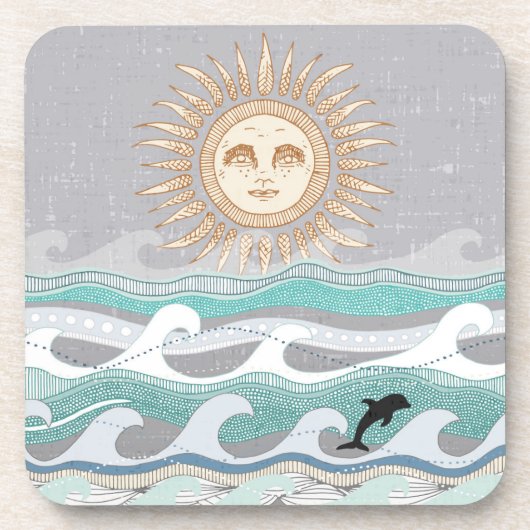 zonnedolfijngolven bier onderzetter (Voorkant)