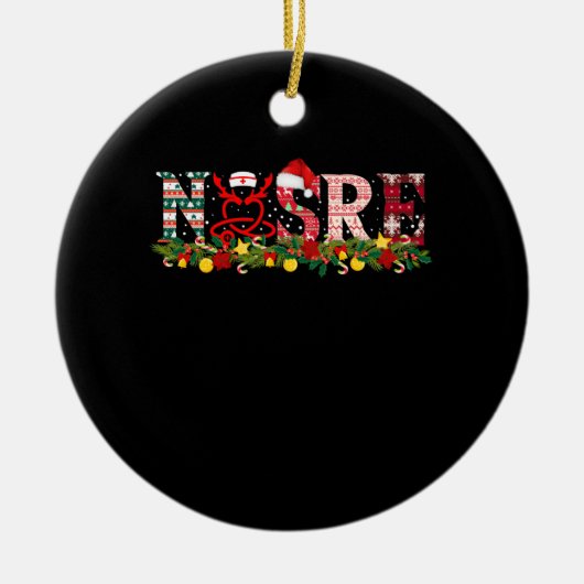 Zonnees Kerstkerst Stethoscoop Verpleegsters Xmas  Keramisch Ornament (Voorkant)