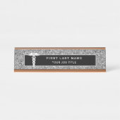 Zonnees Medical Caduceus Black Silver Glitter Bureau Naambordje (Voorkant)