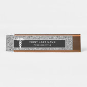 Zonnees Medical Caduceus Black Silver Glitter Bureau Naambordje (Voorkant)