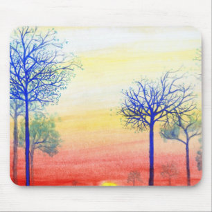 Zonneet met blauwe bomen muismat