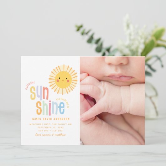 Zonnefoto-geboorteaankondiging (Staand voorkant)