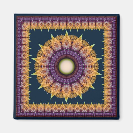 Zonnefractaal gekleurd oranje blauw ornament magneet (Voorkant)