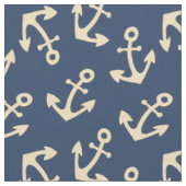 Zonnegeel Anker Op Marineblauw Stof Per Yard (Close Up)