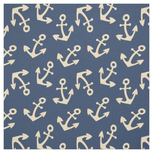 Zonnegeel Anker Op Marineblauw Stof Per Yard (Swatch)